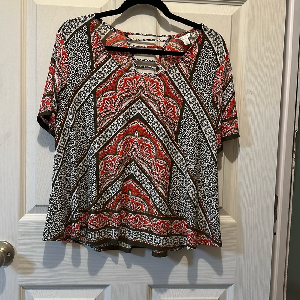 Ladies green and red blouse.